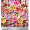 thumbnail image 1 of Soimoi Red Cotton Duck Fabric Leaves,Pink & Peach Rose Watercolor Fabric Prints by Yard 56 Inch Wide, 1 of 1