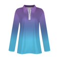 thumbnail image 5 of WTOBBY Women's Ombre Print Polo Shirt - Long Sleeve Casual V-Neck Zipper Detail Tops for Women, Spring Fall Fashion Comfort Stretch Gradient Design,Light Purple XL, 5 of 7