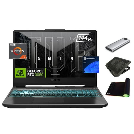 ASUS TUF 2024 A15 Gaming Laptop, 15.6" 144Hz FHD, 8-Core Ryzen 7 7435HS (beats i7-13620H), NVIDIA RTX 3050 GPU, 32GB RAM, 1TB SSD + 256GB Portable SSD, RGB KB, RJ45, Keypad, Gamer Bundle, Win 11 Pro