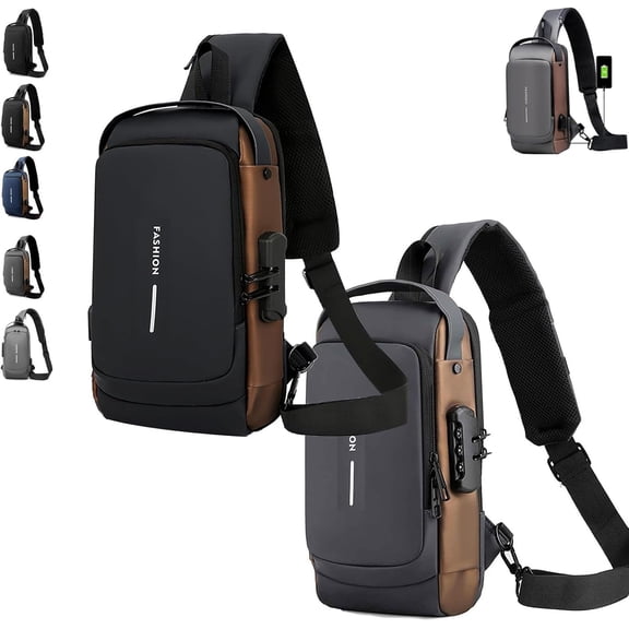 New Carbon Fiber Streamline Anti-theft Sling Bag-USB Charging & Lock, Waterproof Cross Body Anti Theft Sport Shoulder Purse (A Set)