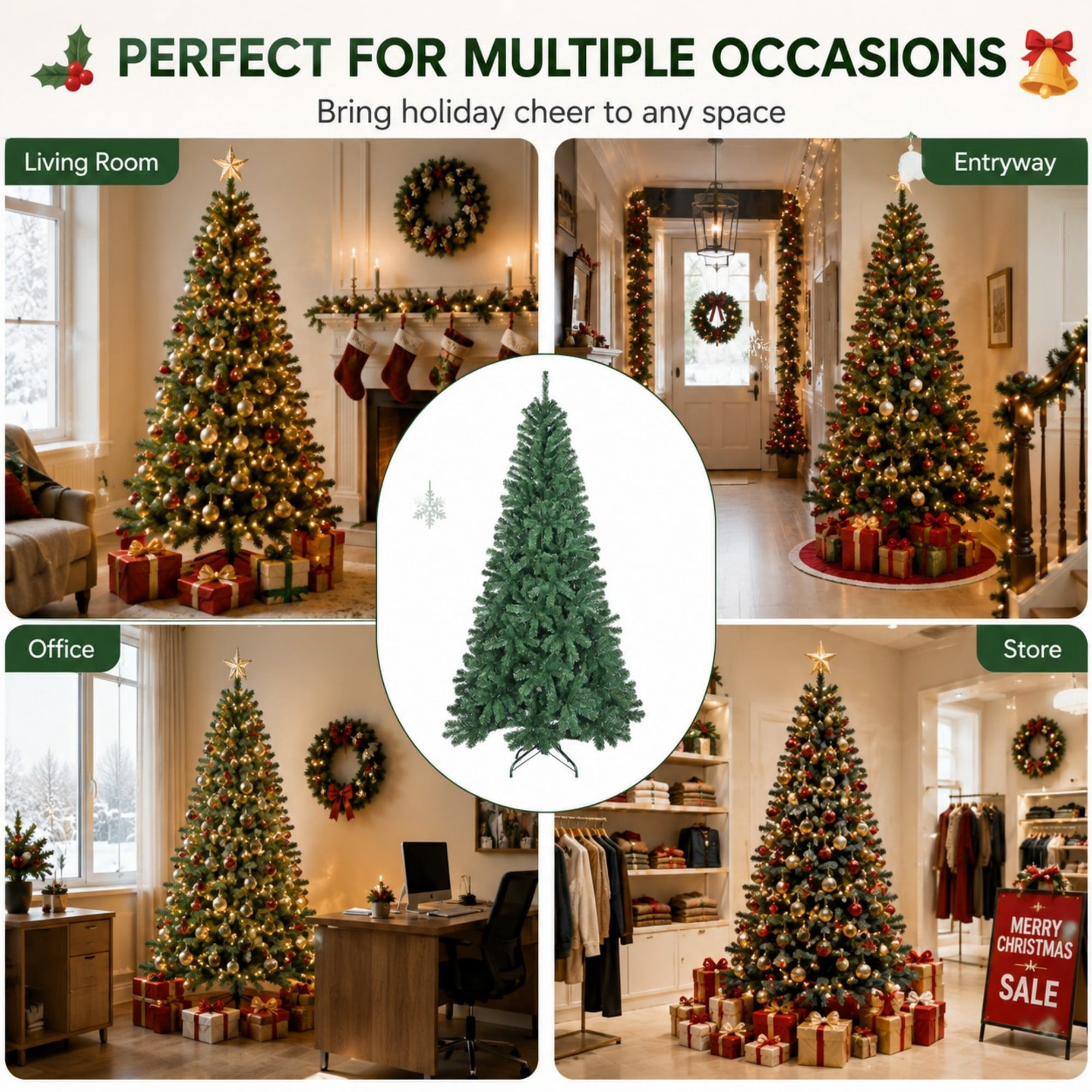 DEALTOPS 6 FT Unlit Artificial Christmas Tree, 518 PVC Tips, Hinged Green Holiday Tree with Metal Stand
