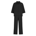 thumbnail image 5 of Timegard Lounge Sets for Women 2 Piece Plus Size Button up Shirts Side Split Wide Leg Pants Fall Loose Outfits, 5 of 6