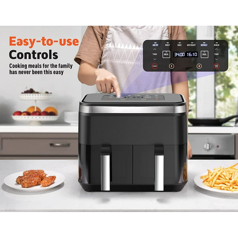 0Qt 6-in-1 Dual Basket Air Fryer, 2 Independent Air Fry Baskets