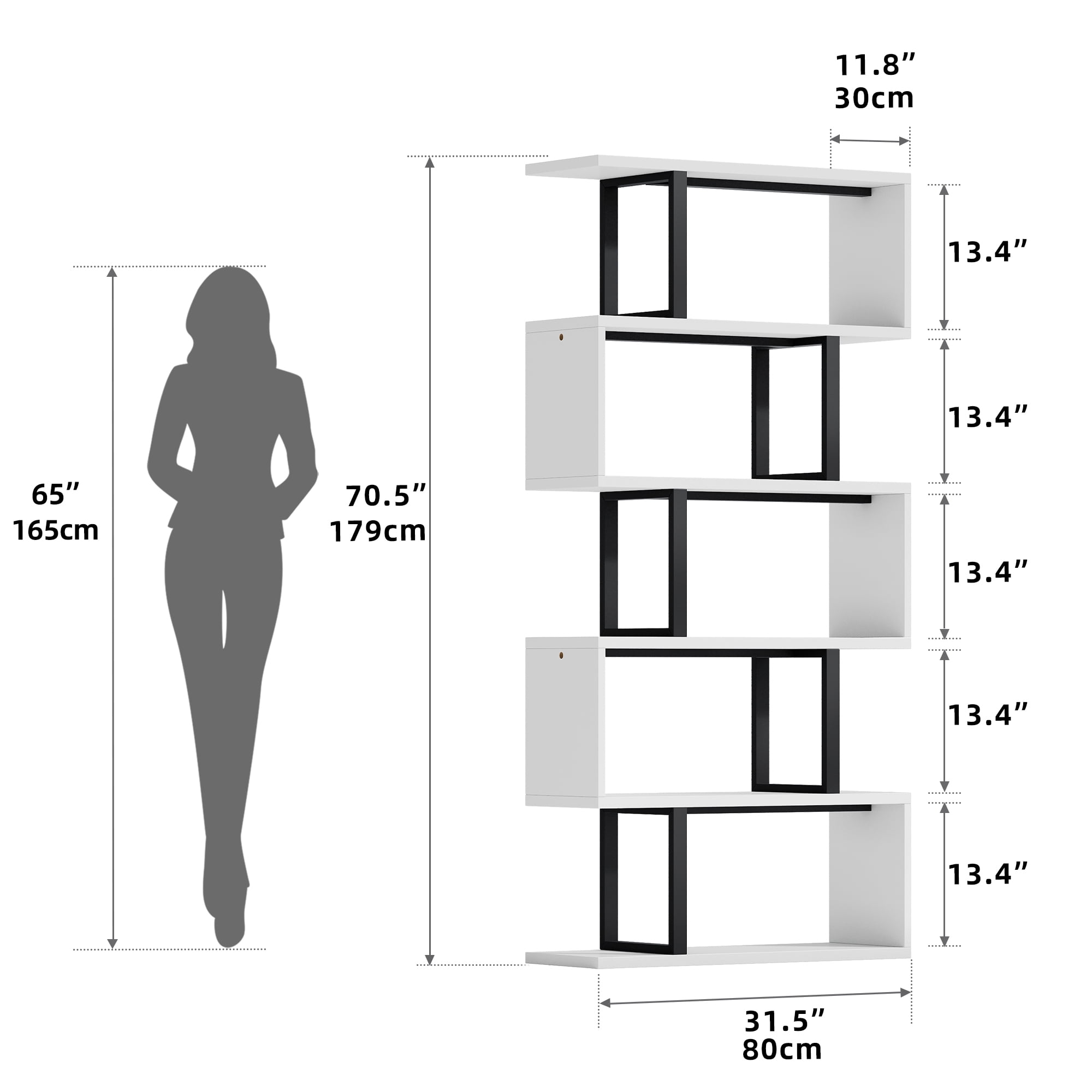 Uforic 6-Tier Geometric Bookcase, S-Shaped Bookshelf Storage Display Unit for Home Office, White