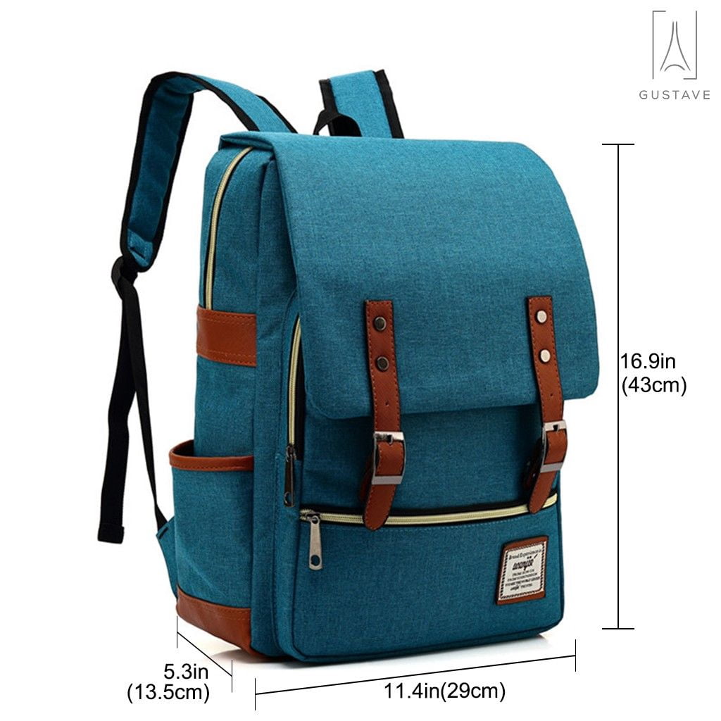 Gustave Canvas Anti-Theft Laptop Backpack for Men Women Large Capacity Casual Travel Backpack Daypack Computer Bag with USB Charging Port "Blue"