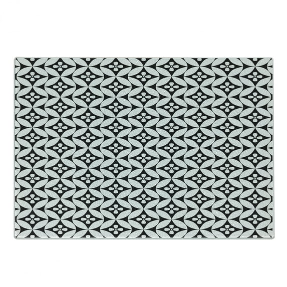 Black and White Cutting Board, Mosaic of Floral Circles Old Fashioned Geometric Pattern Optical Effect, Decorative Tempered Glass Cutting and Serving Board, Small Size, Black White, by Ambesonne