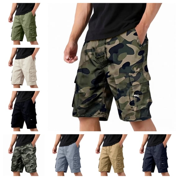 Men Cargo Shorts Lightweigh Casual Comfort Summer Pants Bermuda Shorts with Pockets Knee Length Outdoor Hiking Work Short Camouflage L