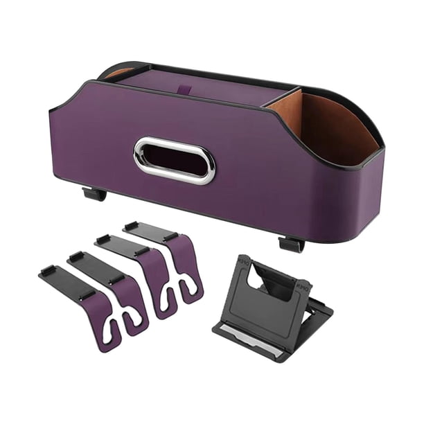 Organizador de asiento trasero de coche, porta pañuelos, universal, para 2 vasos y bebidas, para niños Violeta