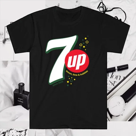 RARE 7 UP Men's Black T-Shirt Size S to 5XL