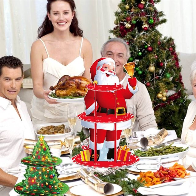 Ganfancp Christmas Party Snack Set Christmas Santa Multilayer Cake Rack Bandeja Decorativa de Papel para Tartas Rebajas Hoy Liquidación Soporte para Tartas de Varios Pisos*1