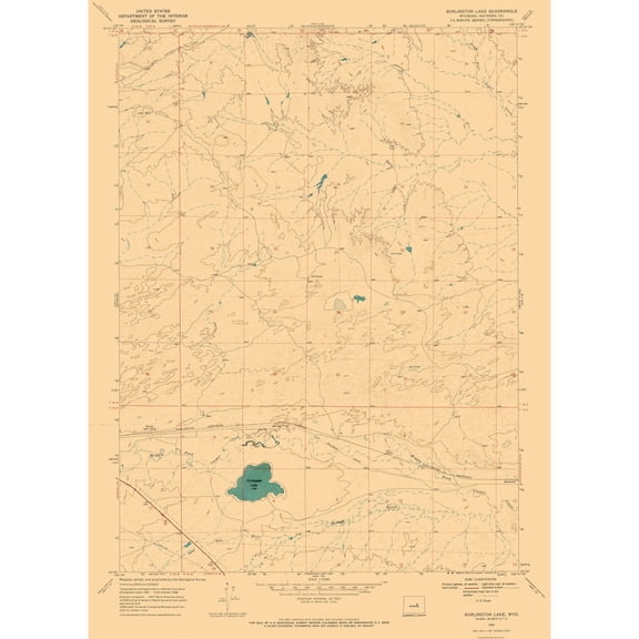 Topographical Map - Burlington Lake Wyoming Quad - USGS 1968 - 23 x 31.77 - Vintage Wall Art