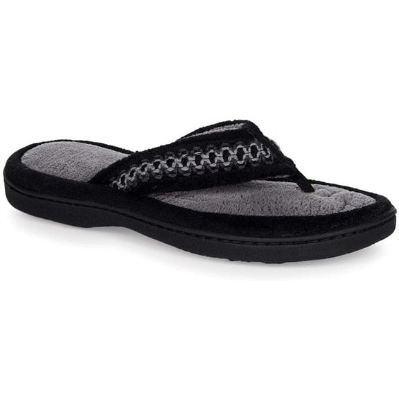 Essentials By Isotoner Men's Microterry, Black, M (7.5-8)