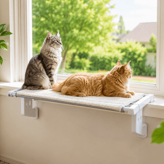 NRYDEPET Heavy-Duty Cat Window Sill Perch for Large Cats, Cat Window Bed with Washable Cover, Hold 120 lbs, White