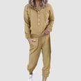 thumbnail image 5 of WULMLEO Women 2 Piece Tracksuit Outfits Half Button Drawstring Hoodies & Jogger Pants Long Sleeve Casual Loungewear Sets Khaki 2XL, 5 of 7
