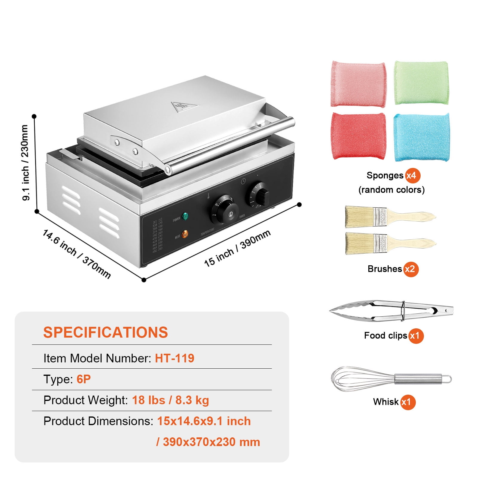 KFFKFF Waffle Stick Maker for Commercial Use, 6-Slot 1500W, Durable Non-Stick Coating, Stainless Steel, Adjustable Temperature and Timer, with Handle, Ideal for Cafes, Bakeries, Snack Shops