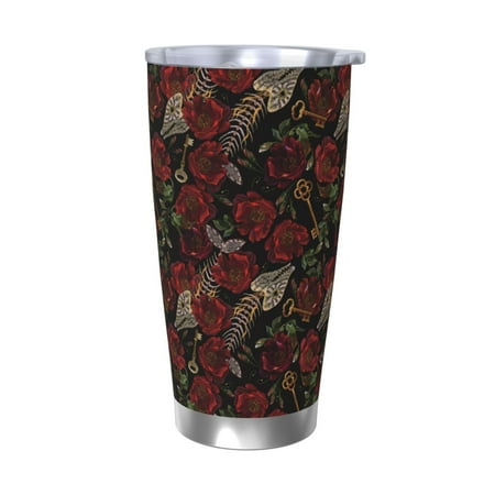 

Lukts Fishbone Rose for 20OZ Car Cup Stainless Steel Direct Drinking Straw Thermos Cup Suitable for Office Travel and Car-Without Straw