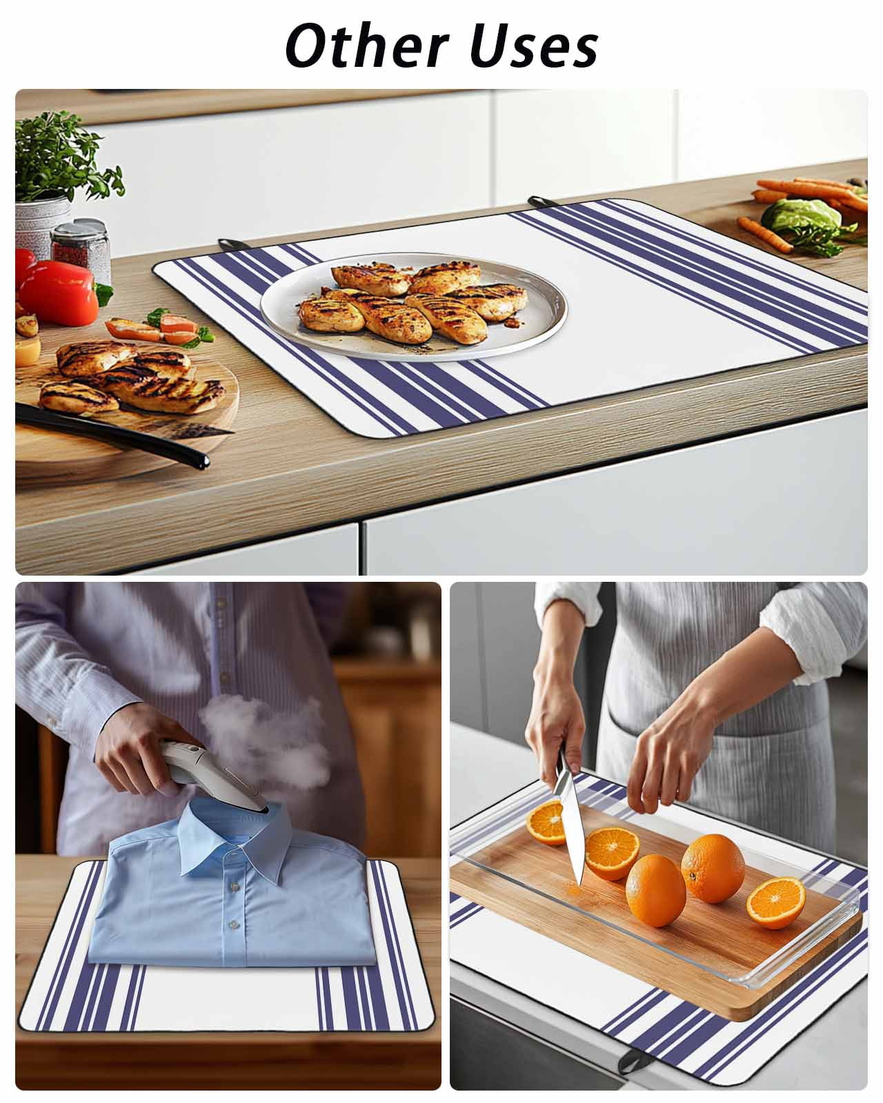 Stove Top Covers for Electric Stove, Navy Blue Striped Glass Stovetop Cover Protector, Modern White Striped Abstract Art Aesthetics Induction Cooktop Protector Oven Mat for Kitchen Countertop 24"x21"