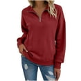 thumbnail image 2 of CQONEPT Women's Sweatshirts Dressy Casual Hoodies Drawstring Hooded Solid Color Pullover Tops with Pockets Red M, 2 of 6