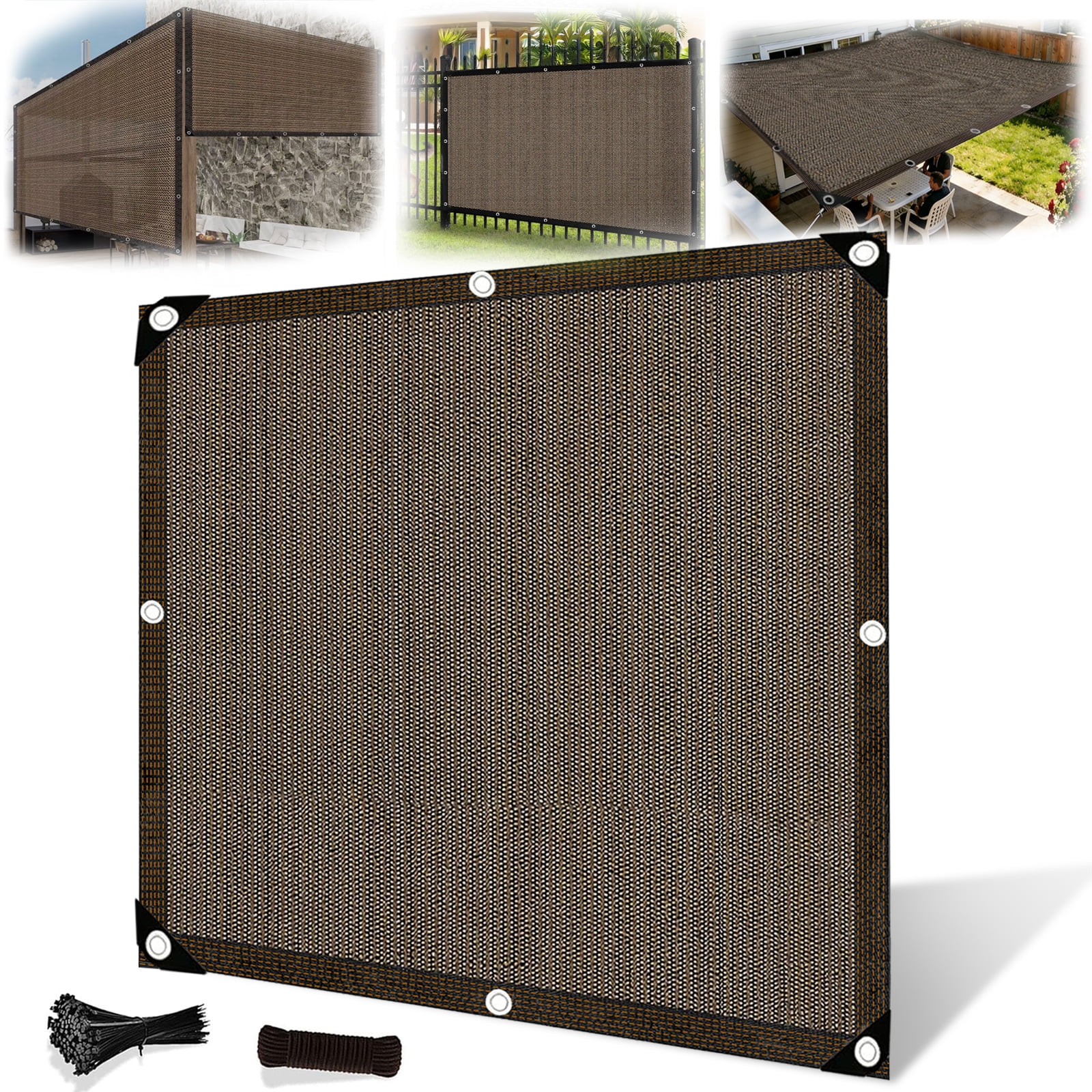 Sinkoo 95% Sun Shade Cloth with Grommets, 6.5x6.5Ft Shade Sails, Sturdy Durable Sunblock Privacy Mesh Tarp for Garden Patio Porch Outdoors, Brown