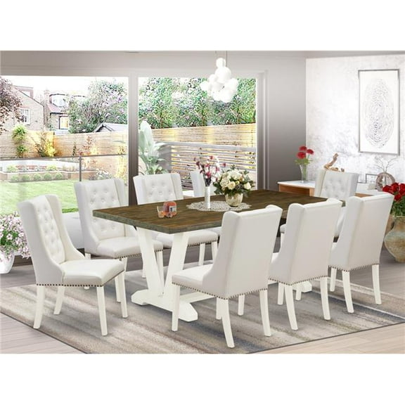 9 Piece V-Style Kitchen Table Set - Linen White