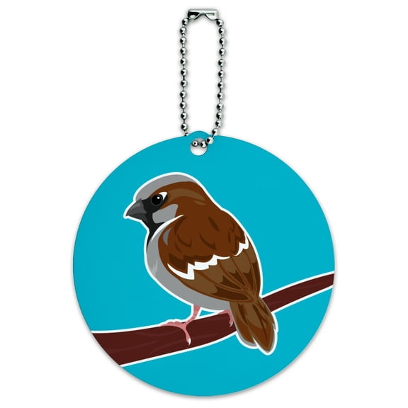 Sparrow Little Brown Bird on Stick Round Luggage ID Tag Card Suitcase Carry-On