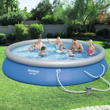 Bestway Fast Set Swimming Pool Set with 530 GPH Filter Pump, 15' x (Best Way To Clean Vinyl)