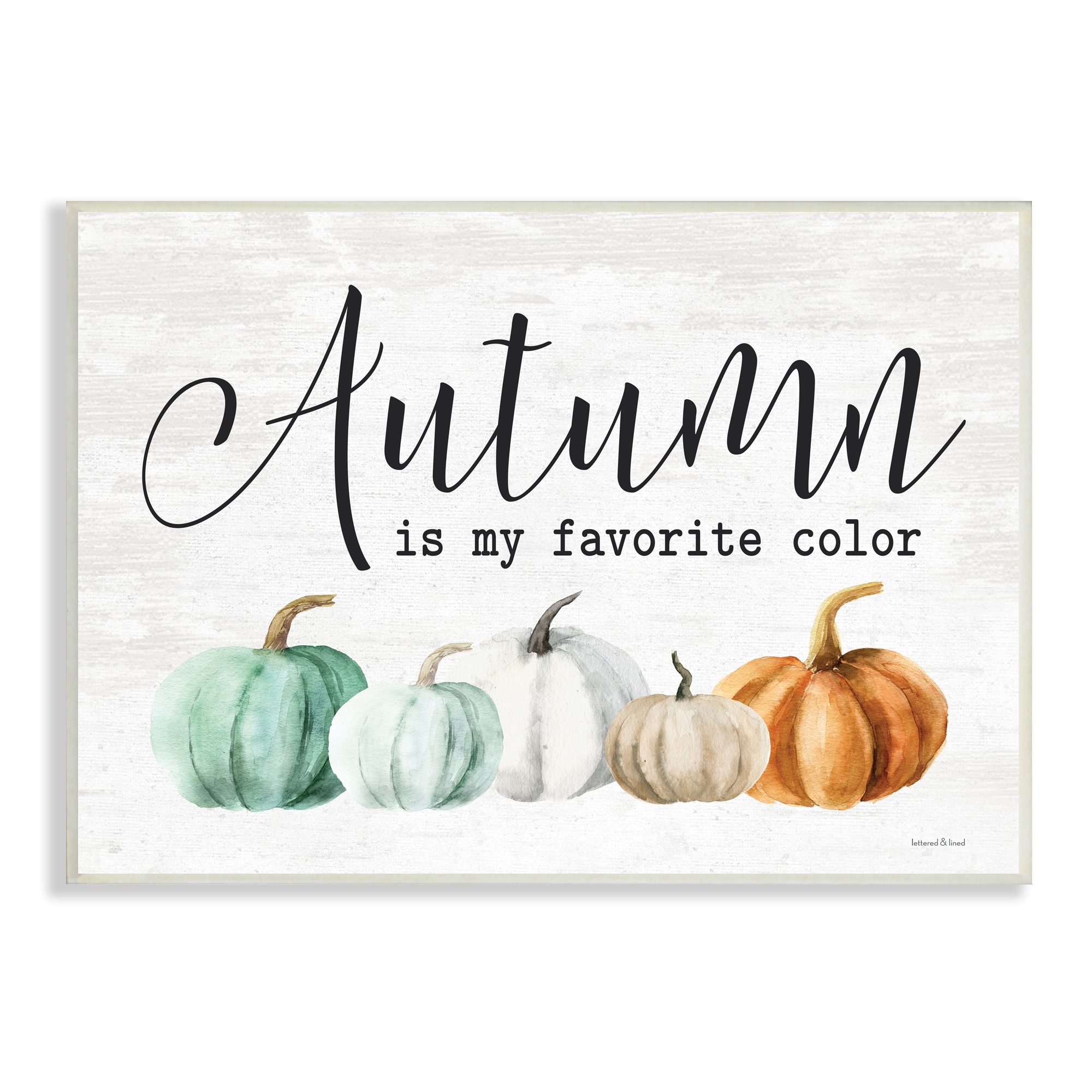 Stupell Industries Autumn's My Favorite Color Phrase Green Orange Pumpkins, 19 x 13, Design by Lettered and Lined