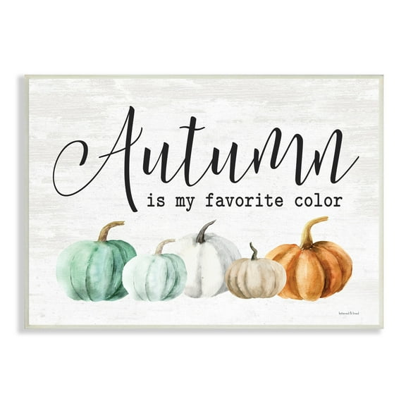 Autumn's My Favourite Colour Phrase Green Orange Pumpkins 15 in x 10 in Framed Painting Art Print, by Stupell Home Décor