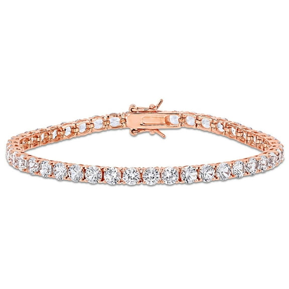 AMOUR 14 1/4 CT TGW Created White Sapphire Tennis Bracelet In Rose Plated Sterling Silver
