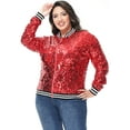 thumbnail image 4 of Women's Plus Size Sparkly Jacket Long Sleeve Zip Up Sequin Bomber Jacket Coat Suitable For Concerts Red,3X-Large, 4 of 6