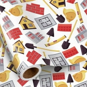 RUSPEPA Construction Wrapping PresNok Paper Roll for Kids Boys Roll, Cartoon Builder Theme with Hard Hats, Bricks, Tools and House Designs Gift Wrap for Birthday, Party, 17 Inches x 16.4 Feet