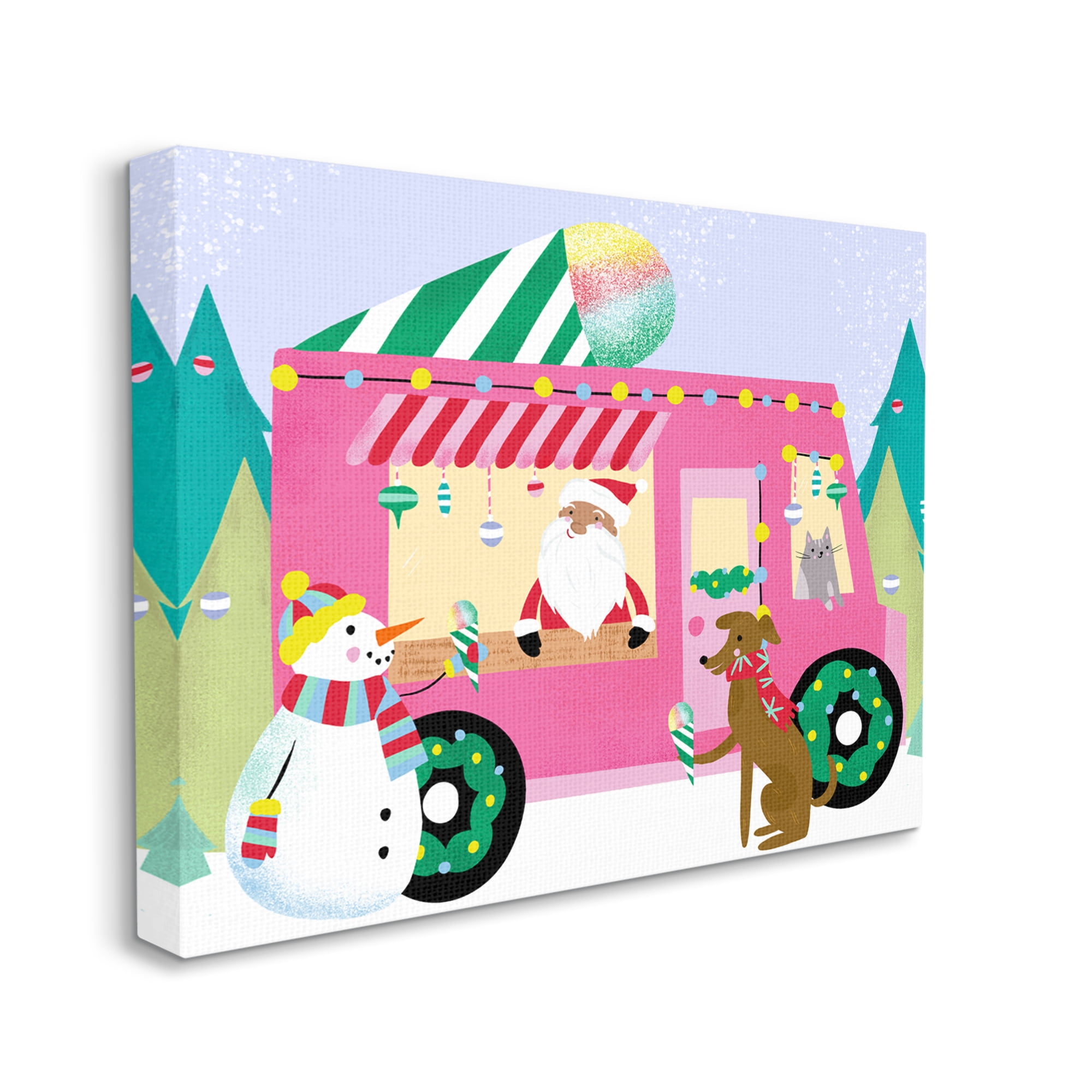 Santa Claus Serving Snow Cones Whimsical Design Transportation Graphic Art Gallery-Wrapped Canvas Print Wall Art