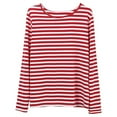 thumbnail image 5 of Ayolanni Womens Trendy Tops Round Neck Pullover Striped Long Sleeve T-Shirts T Shirts Plus Size, 5 of 7