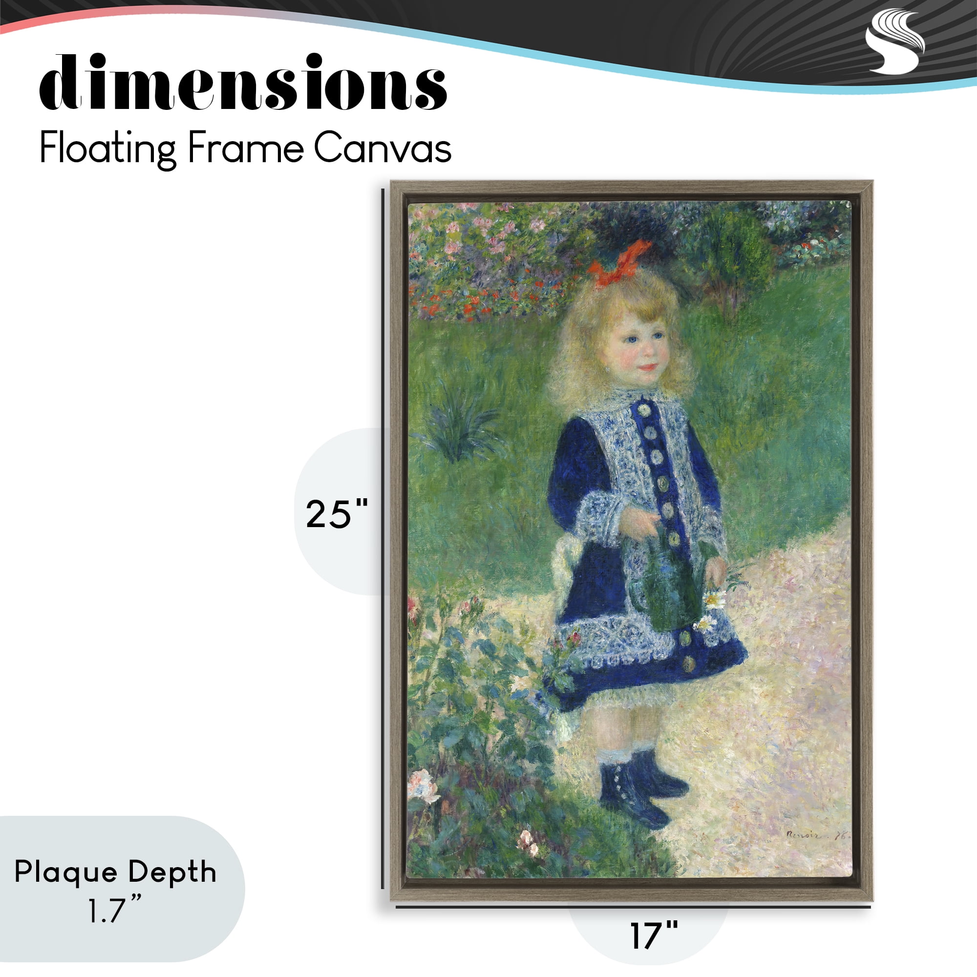 Stupell Industries Girl With Watering Can Brown Framed Floater Canvas Wall Art, design by Tina LeCour