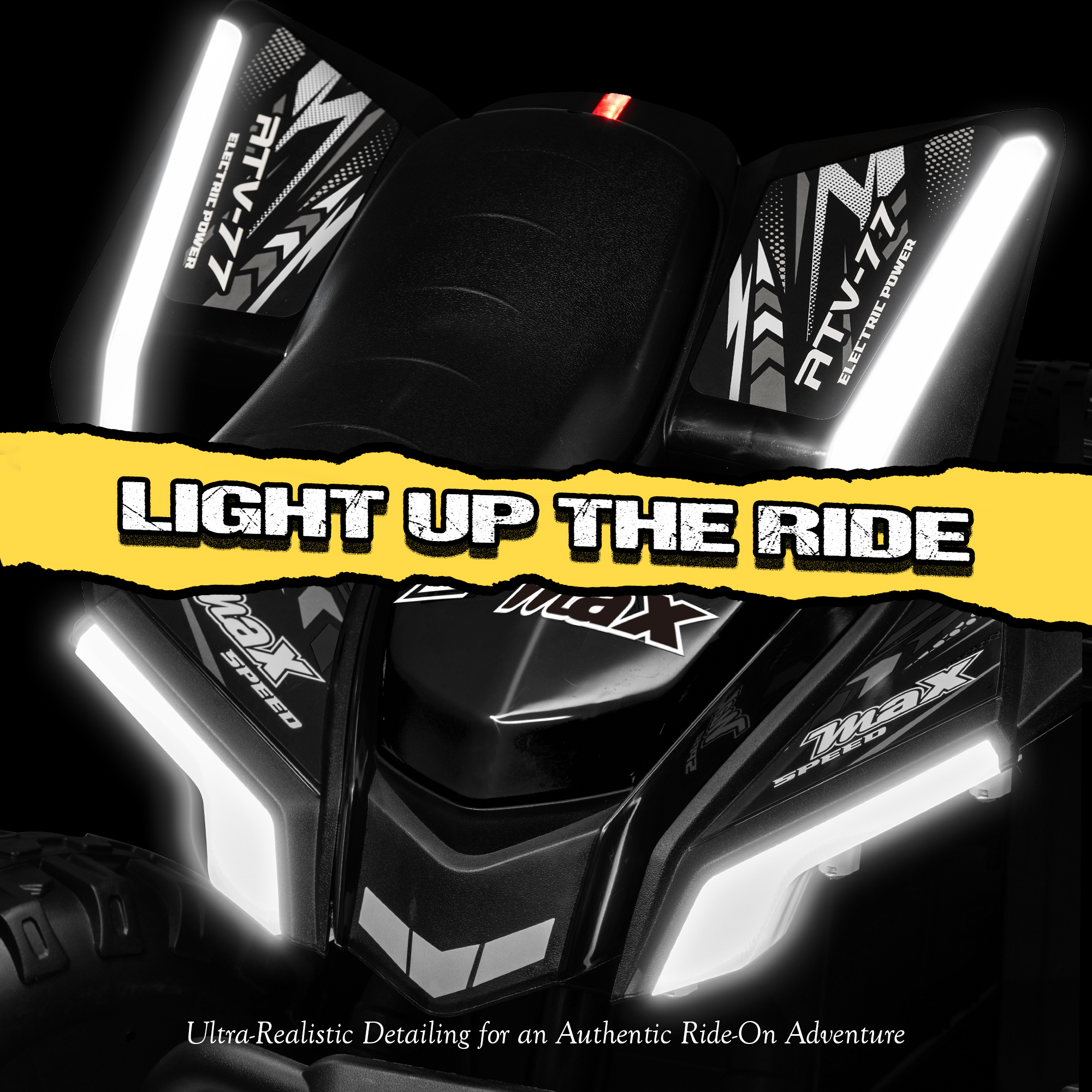 Kids ATV 4 Wheeler, Two Seater 24V Ride On Toy for Big Kid w/Unique LED Light, Music, Wireless, Story, 24 Volt Ride on Car Electric Quad for Boys Girls, Black