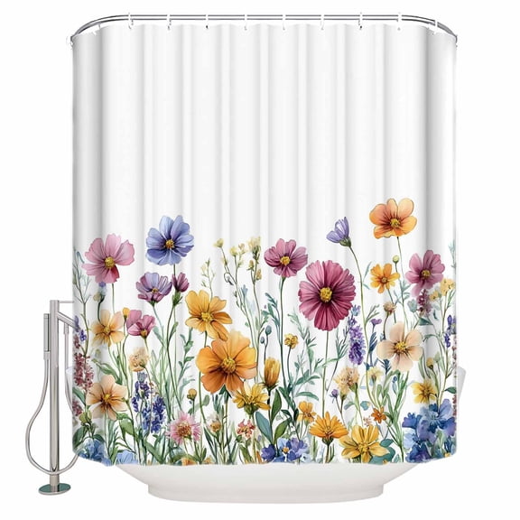 72x78 Inch Shower Curtain Garden Floral Watercolor Bathroom Decor Waterproof Fabric Bathtub Bath Curtains Decorative Rustic Spring Botanical Extra Long Shower Curtain Set with Hooks