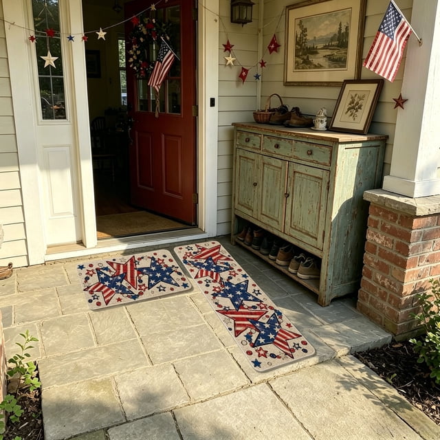 Patriotic 4th Of July Doormat Set USA Flag Star Non Slide Welcome Mat For Independence Day Front Door Entryway Decor