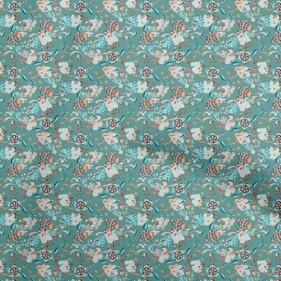 oneOone Georgette Viscose Dusty Teal Green Fabric Asian Suzani Sewing Craft Projects Fabric Prints By Yard 42 Inch Wide