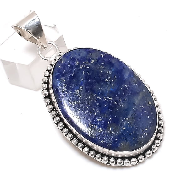 Natural Lapis Lazuli Gemstone 925 Sterling Silver Jewelry Pendant 2.17"