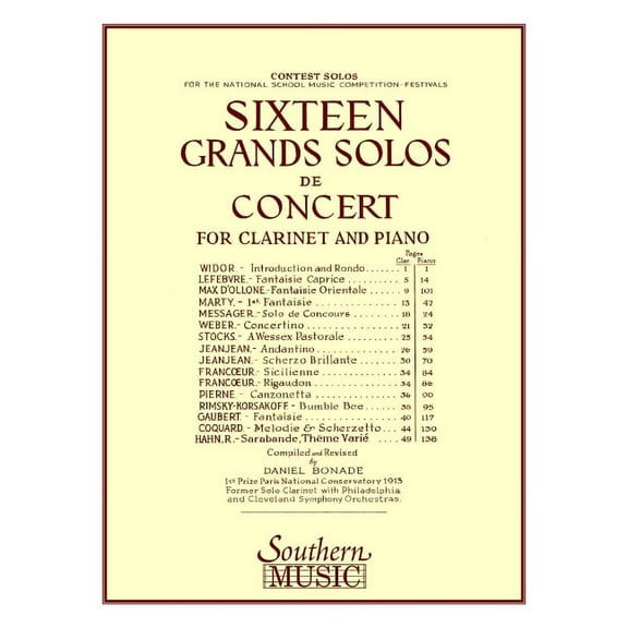 16 Grand Solos de Concert: Clarinet with Piano, (Paperback)
