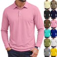 thumbnail image 2 of Men's Designed Solid Long-Sleeve Collared Golf Polo Shirts | Casual Solid Fit Men's Long-Sleeve Golf Polo Shirt Pink XXXL, 2 of 5