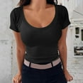 thumbnail image 3 of KBZDBZC T Shirts for Women Women's 2024 Summer Fashion U Low Cut Short Rib Knit Slim Casual Basic T Shirt Womens Tops (Black,XXL), 3 of 5
