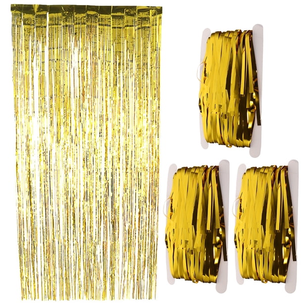 KAKOWELY 4 piezas de cortina con flecos, telón de fondo con serpentinas, decoración para Año Nuevo, boda, cumpleaños