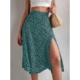 thumbnail image 6 of Women'S Summer High Waisted Flowy Slit Midi Skirts Casual Boho Floral Beach Skirt Green XXL, 6 of 8