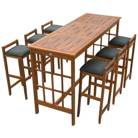 Bay Dining Table - HOMCOM 7 Pc Bar Height Dining Set Acacia Wood Table Stools Chairs Classic Prairie School Style