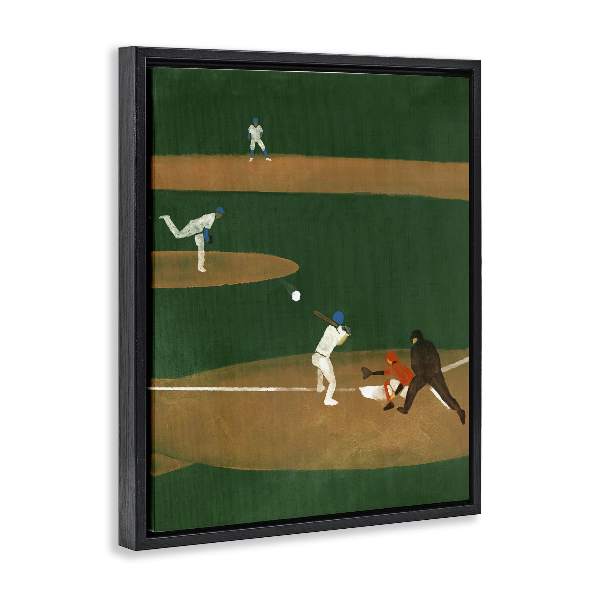 Stupell Industries Baseball Players View Sports Painting Black Floater Framed Canvas Art Print Wall Art, 17 x 21