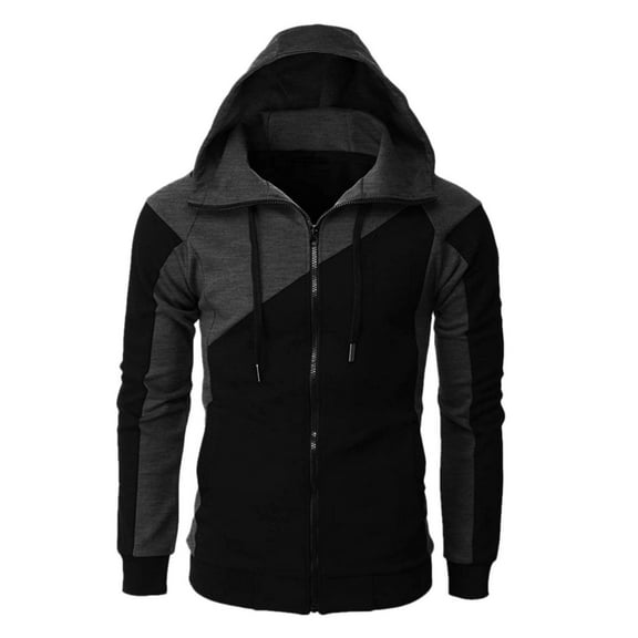 Baqcunre hoodies for men Men's Sports Casual Full Zipper Long-Sleeved Hooded Sweater with Pockets Jogging Track and Filed Gym Training Hoodie Black,L