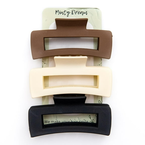 Minty Dream Large Rectangle Claw Clip Set, 3 Pack, Black Beige Brown