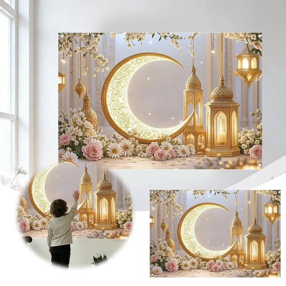 Ramadan Decoration, Ramadan Backdrop 59x40 Inch Background for Ramadan Decorations Eid Mubarak Celebration Muslim Home Party Wall Hanging Indoor Outdoor Display