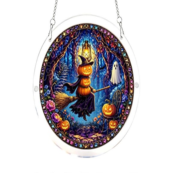 Halloween DIY Acrylic Puzzle Suncatcher Stained Glass Transparent Window Hanging Ornament With Metal Chain